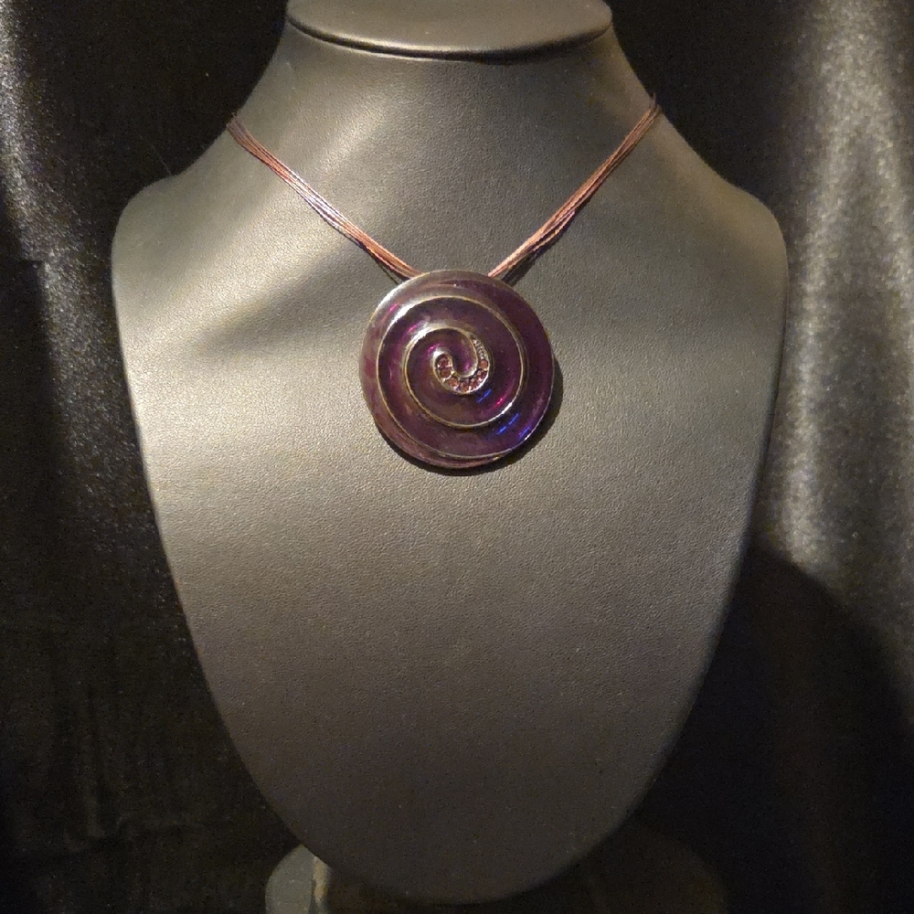 Estate Purple Rhinestone Spiral Pendant  Necklace